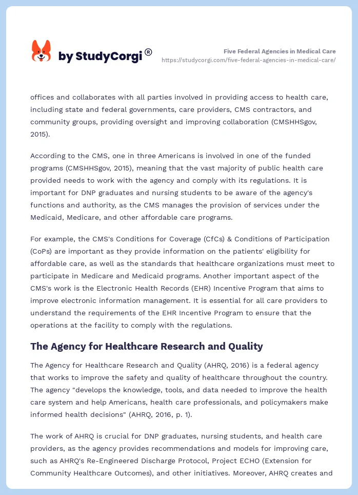 Five Federal Agencies in Medical Care. Page 2