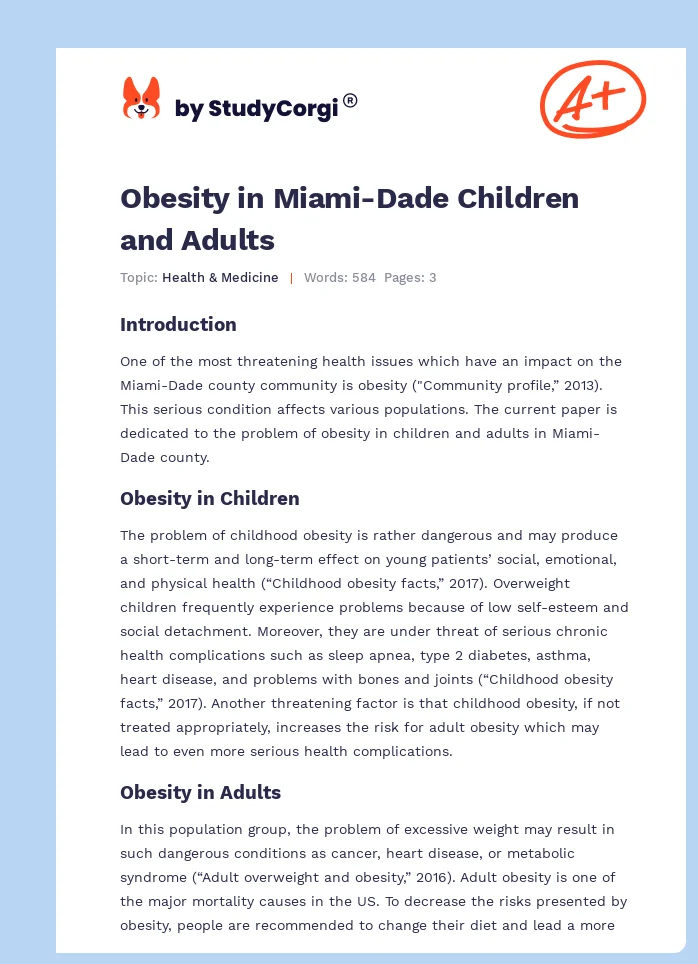 Obesity in Miami-Dade Children and Adults. Page 1