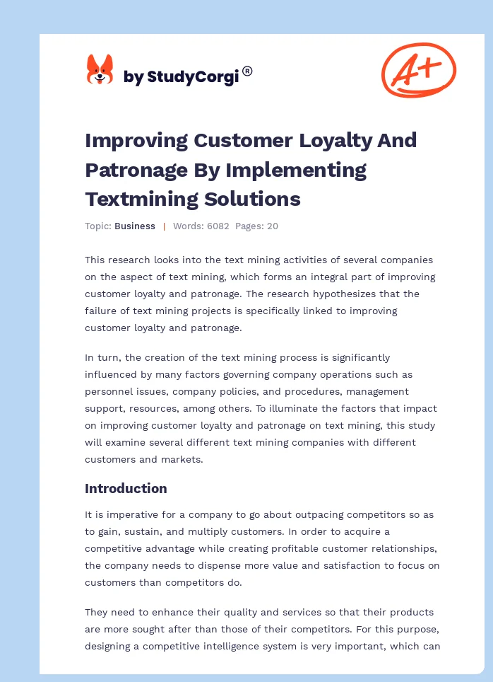 Improving Customer Loyalty And Patronage By Implementing Textmining Solutions. Page 1