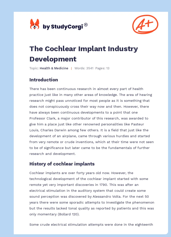 The Cochlear Implant Industry Development. Page 1