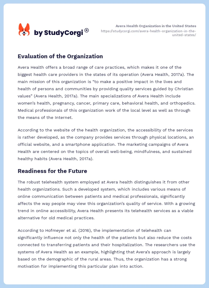 Avera Health Organization in the United States. Page 2