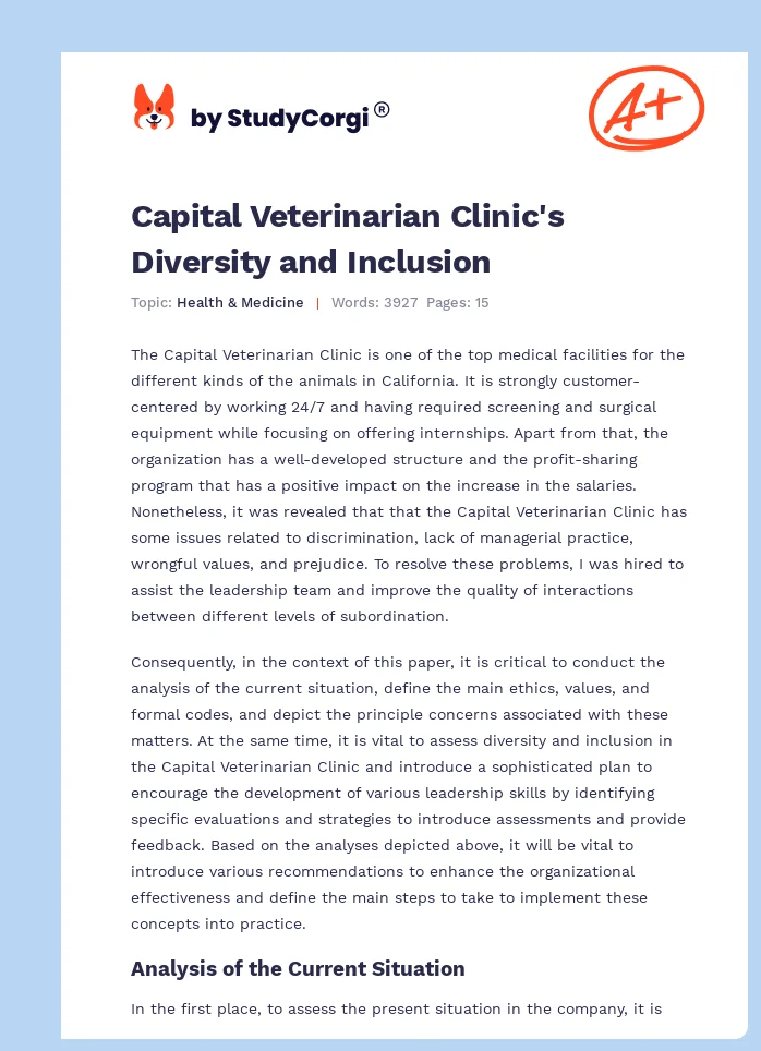 Capital Veterinarian Clinic's Diversity and Inclusion. Page 1