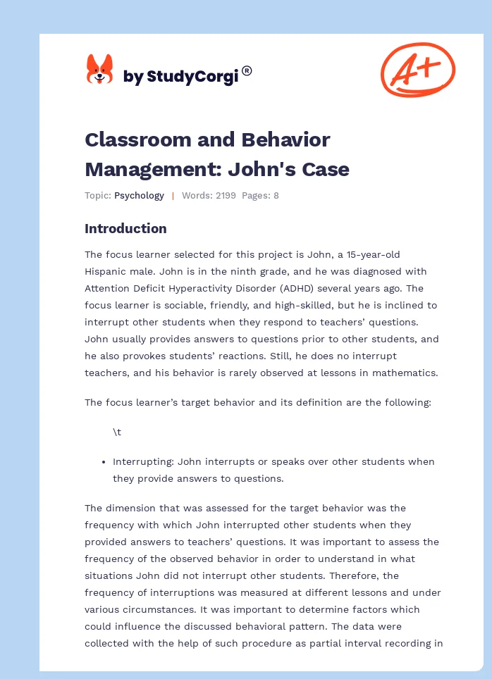 Classroom and Behavior Management: John's Case. Page 1