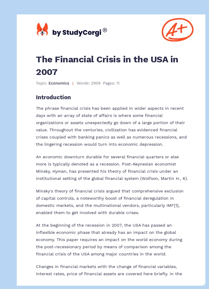 The Financial Crisis in the USA in 2007. Page 1