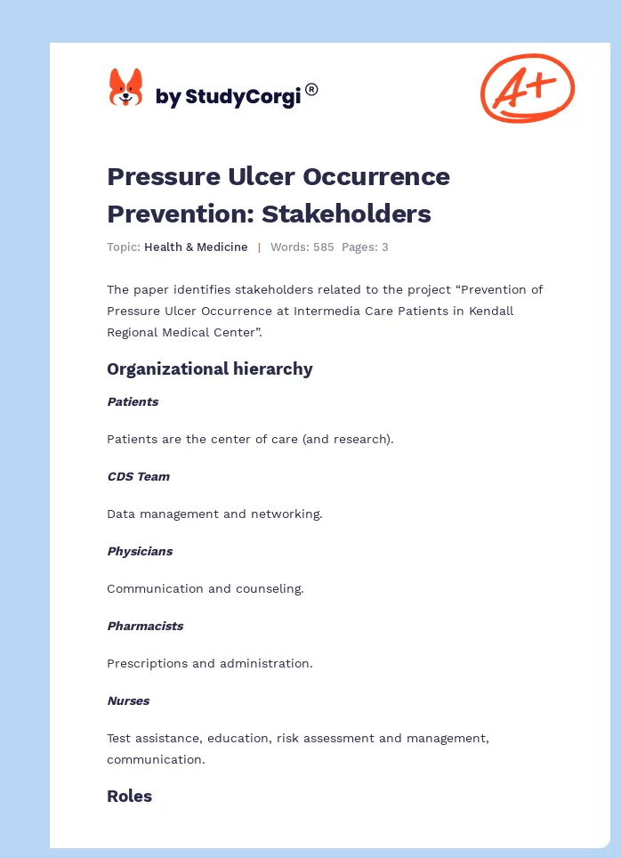 Pressure Ulcer Occurrence Prevention: Stakeholders. Page 1