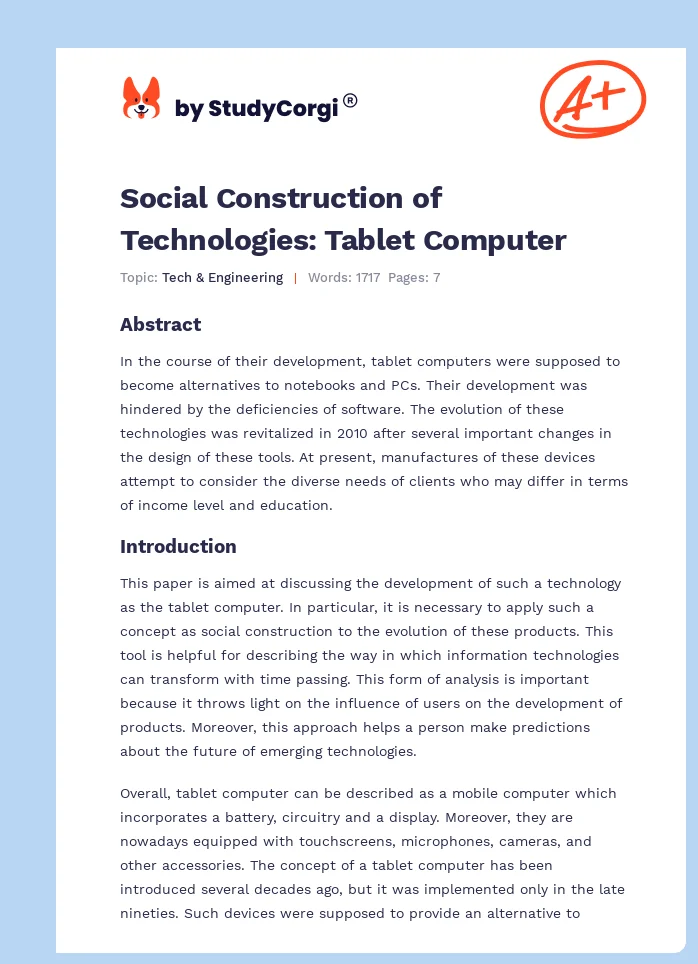 Social Construction of Technologies: Tablet Computer. Page 1