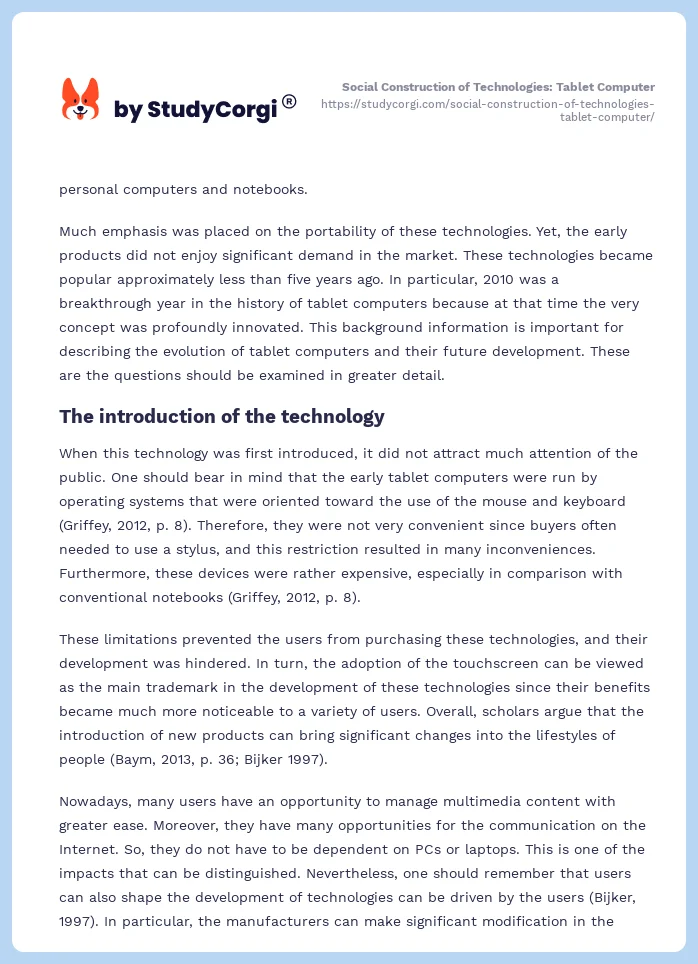 Social Construction of Technologies: Tablet Computer. Page 2