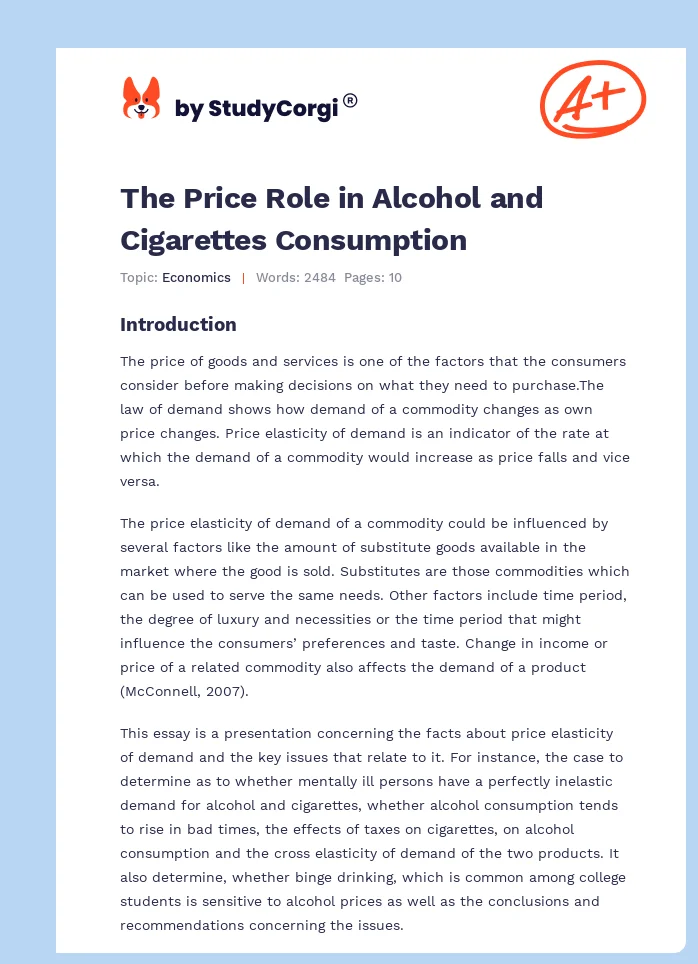 The Price Role in Alcohol and Cigarettes Consumption. Page 1