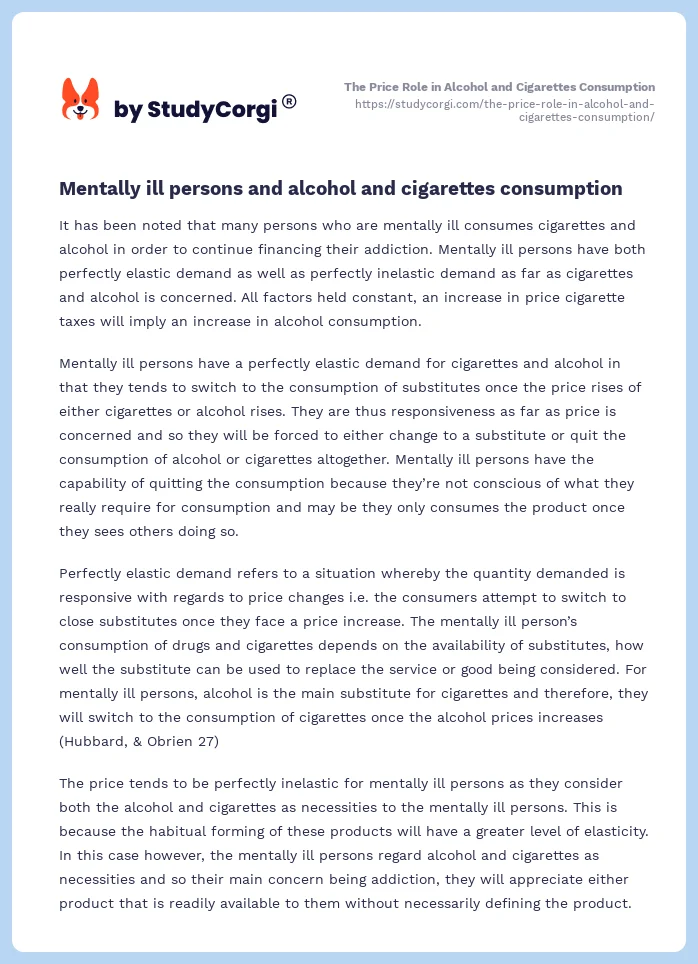 The Price Role in Alcohol and Cigarettes Consumption. Page 2