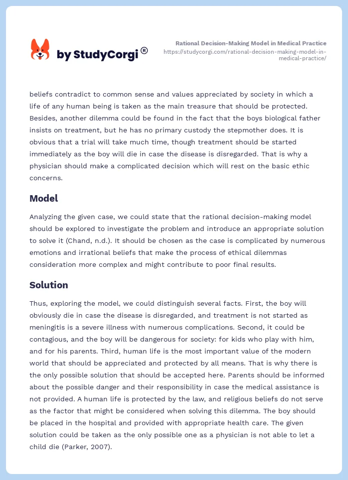 Rational Decision-Making Model in Medical Practice. Page 2