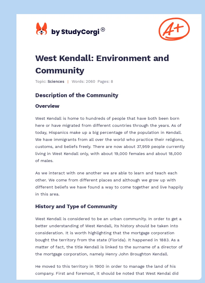 West Kendall: Environment and Community. Page 1
