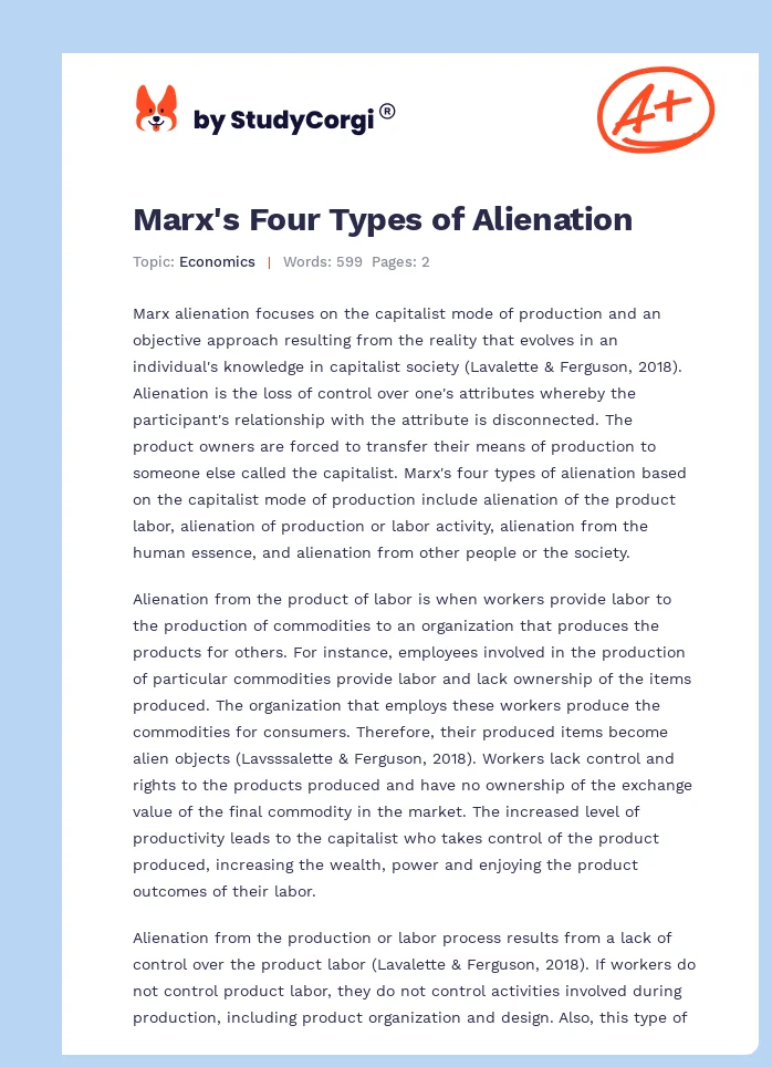 Marx's Four Types of Alienation. Page 1