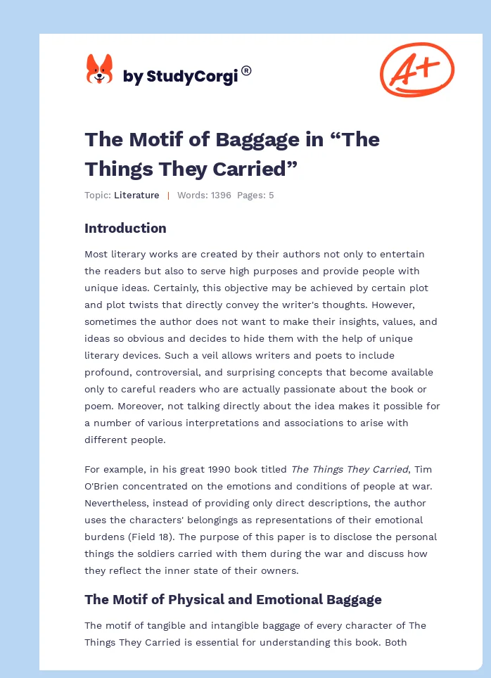 The Motif of Baggage in “The Things They Carried”. Page 1