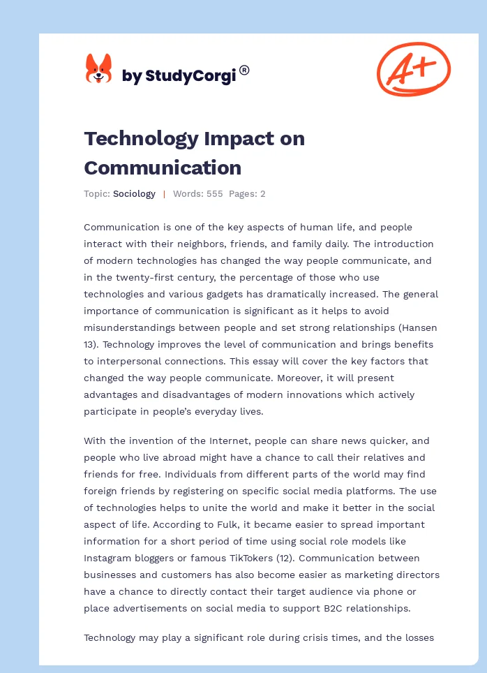 Technology Impact on Communication. Page 1