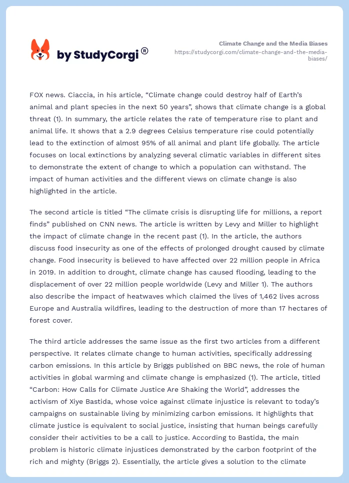 Climate Change and the Media Biases. Page 2
