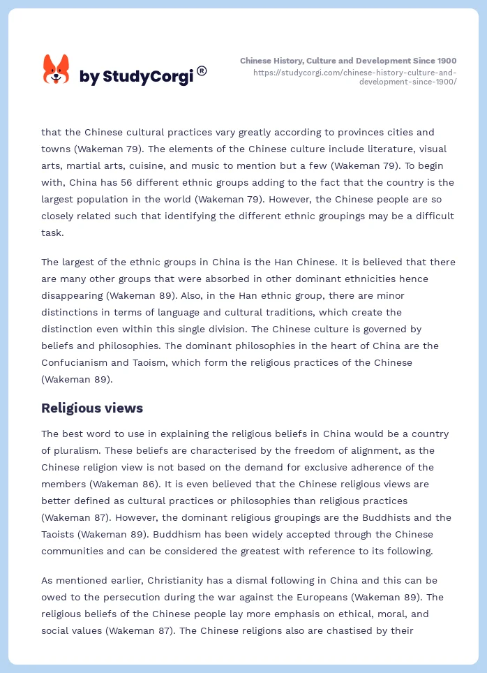 Chinese History, Culture and Development Since 1900. Page 2