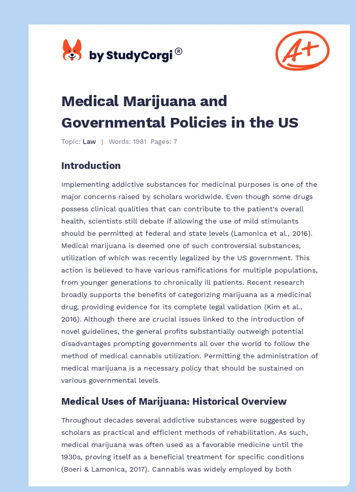 Medical Marijuana and Governmental Policies in the US. Page 1