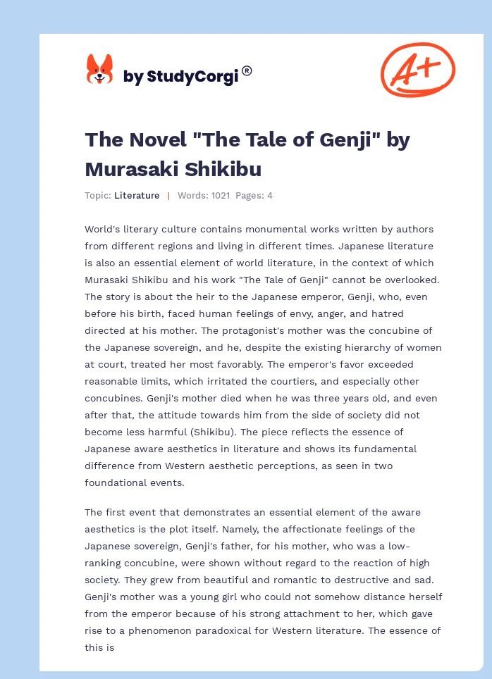 The Novel "The Tale of Genji" by Murasaki Shikibu. Page 1