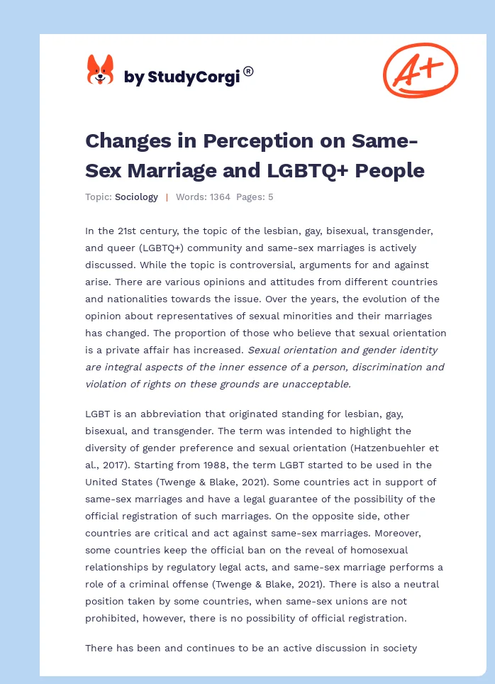 Changes in Perception on Same-Sex Marriage and LGBTQ+ People. Page 1