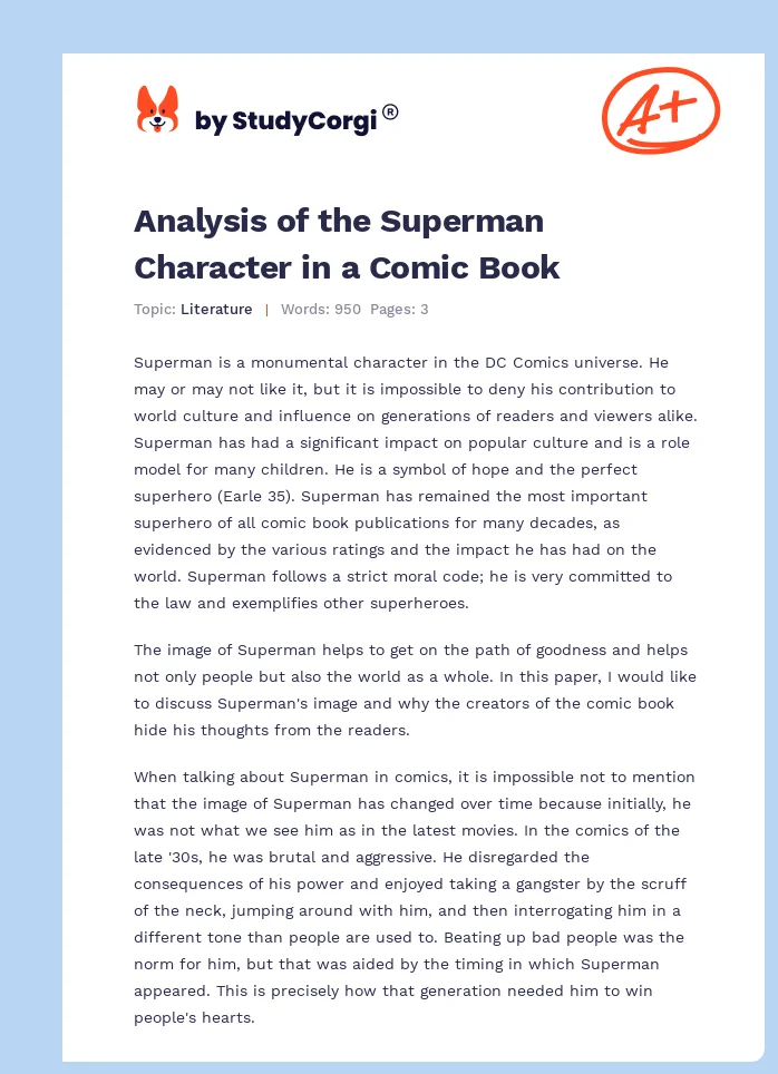 Analysis of the Superman Character in a Comic Book. Page 1