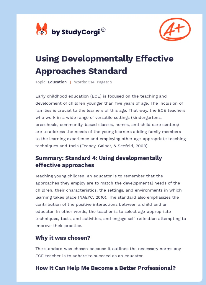 Using Developmentally Effective Approaches Standard. Page 1