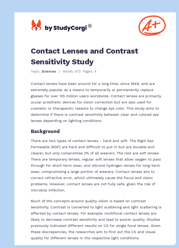Contact Lenses and Contrast Sensitivity Study. Page 1