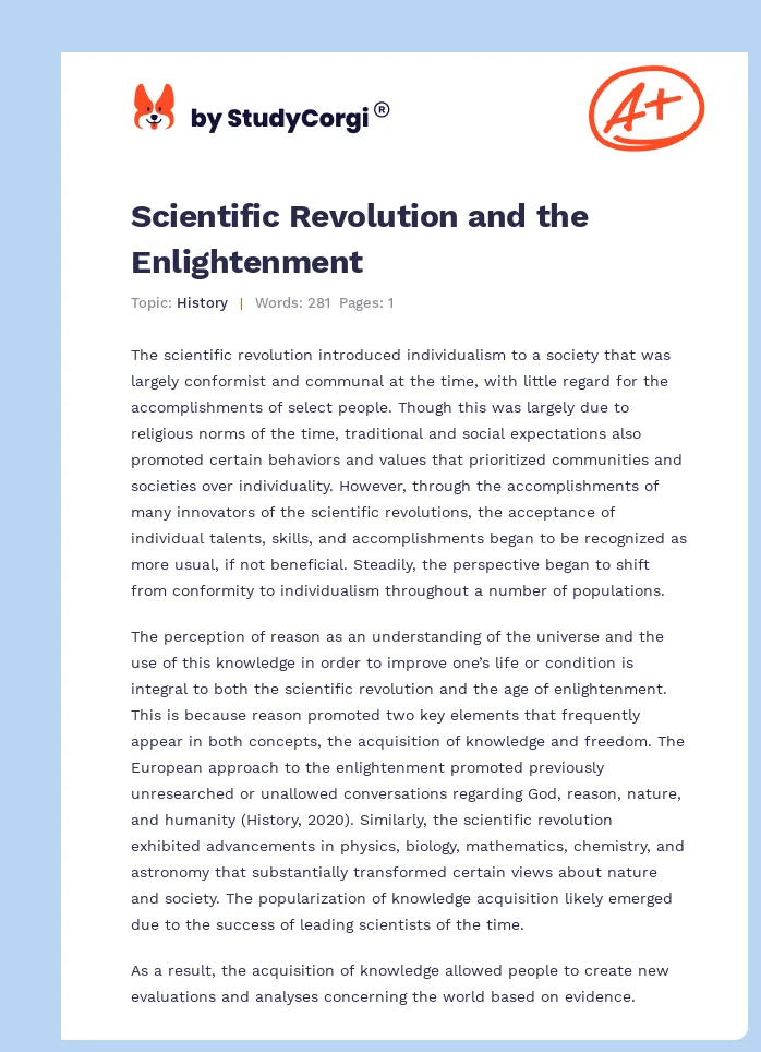 how did the scientific revolution lead to the enlightenment essay