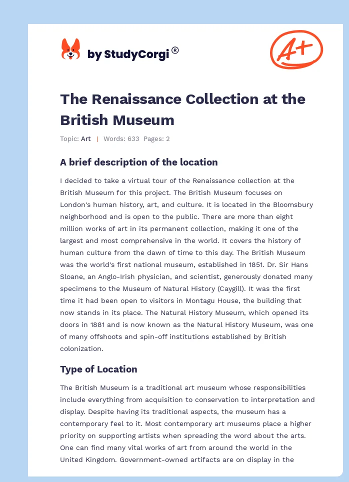 The Renaissance Collection at the British Museum. Page 1