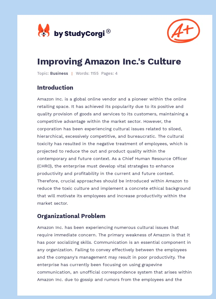 Improving Amazon Inc.'s Culture. Page 1