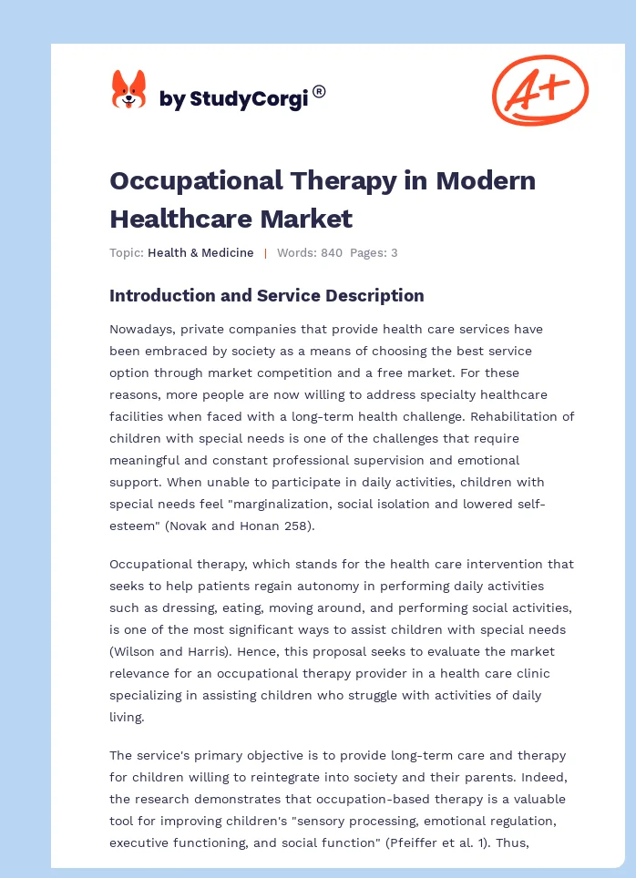 Occupational Therapy in Modern Healthcare Market. Page 1