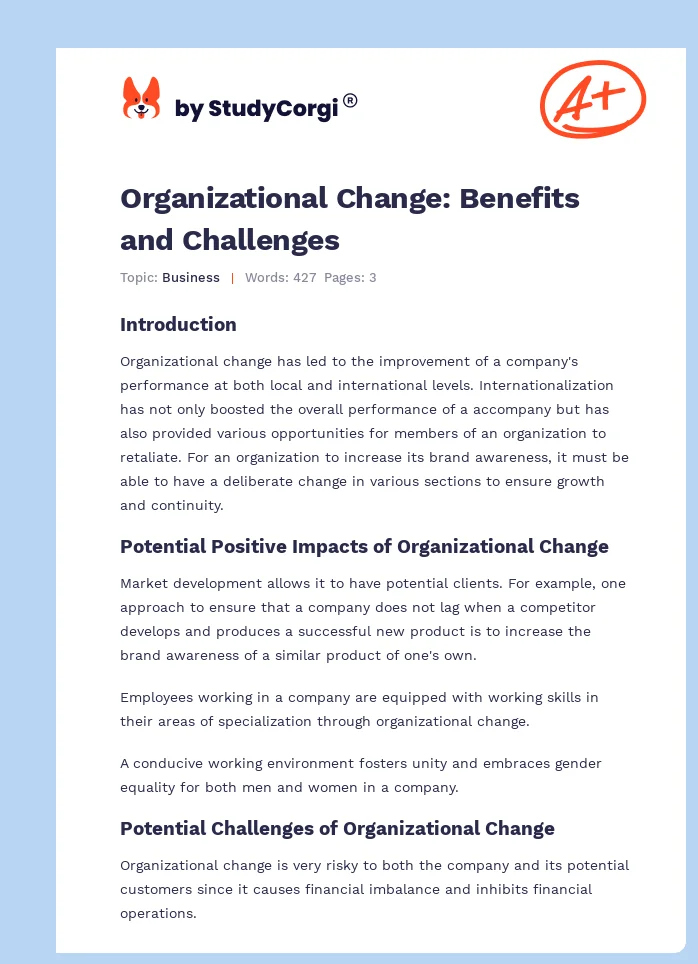 Organizational Change: Benefits and Challenges. Page 1
