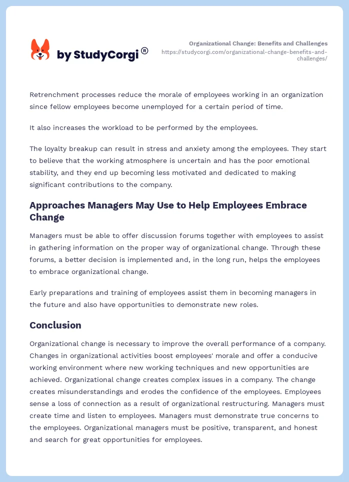 Organizational Change: Benefits and Challenges. Page 2