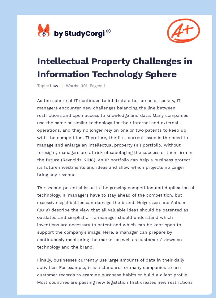 Intellectual Property Challenges in Information Technology Sphere. Page 1