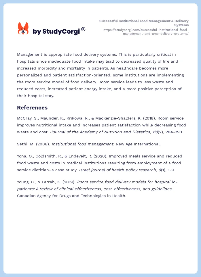 Successful Institutional Food Management & Delivery Systems. Page 2