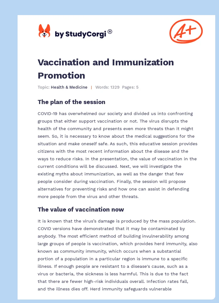 Vaccination and Immunization Promotion. Page 1