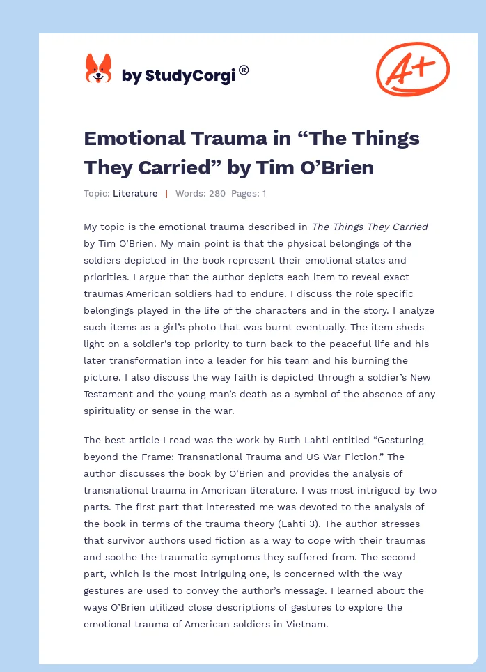 Emotional Trauma in “The Things They Carried” by Tim O’Brien. Page 1