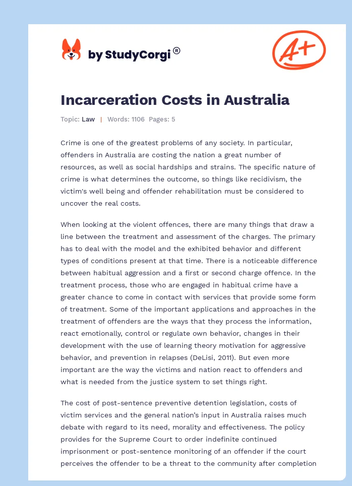 Incarceration Costs in Australia. Page 1