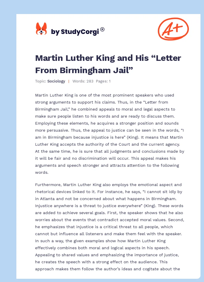 Martin Luther King and His “Letter From Birmingham Jail”. Page 1
