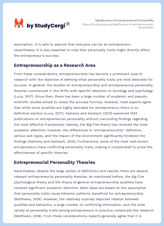 Significance of Entrepreneurial Personality. Page 2