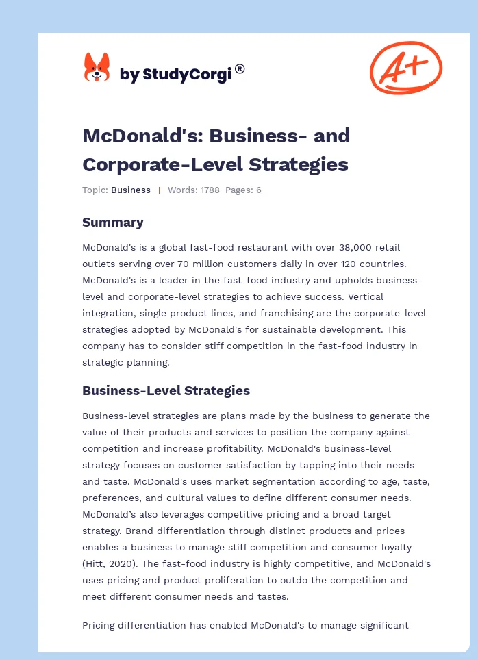 McDonald's: Business- and Corporate-Level Strategies. Page 1