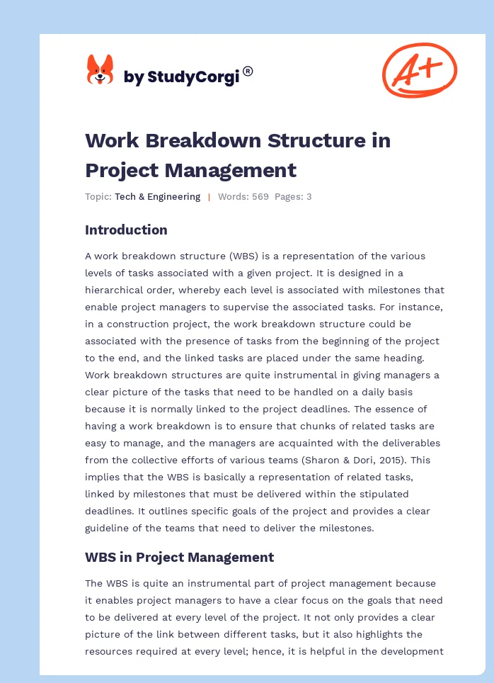 Work Breakdown Structure in Project Management. Page 1