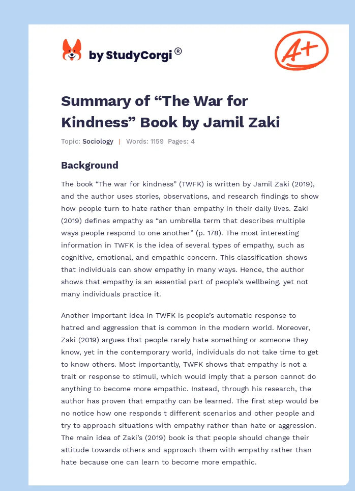 Summary of “The War for Kindness” Book by Jamil Zaki. Page 1