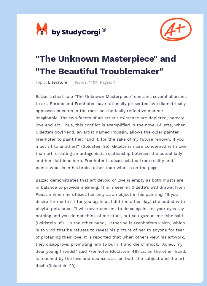 "The Unknown Masterpiece" and "The Beautiful Troublemaker". Page 1