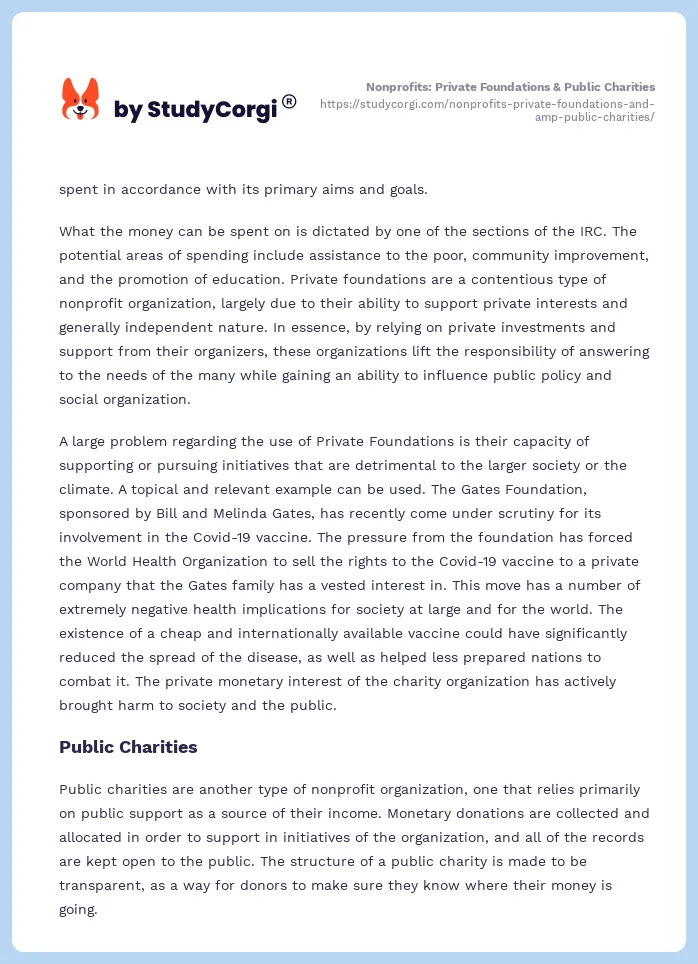 Nonprofits: Private Foundations & Public Charities. Page 2