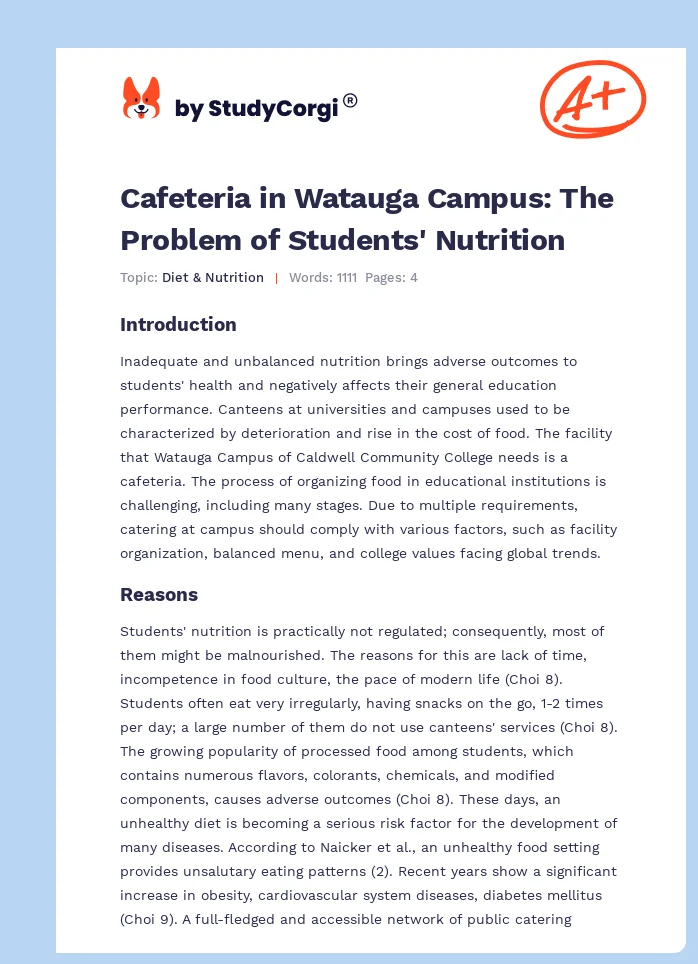 Cafeteria in Watauga Campus: The Problem of Students' Nutrition. Page 1