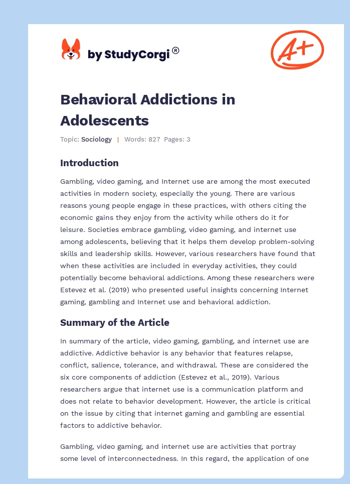 Behavioral Addictions in Adolescents. Page 1