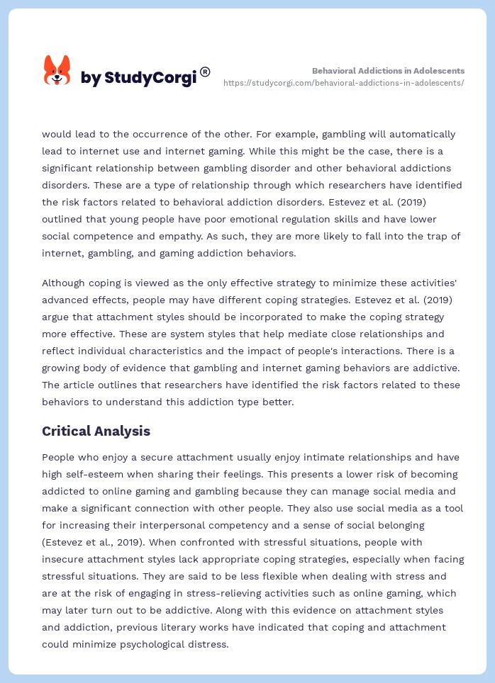 Behavioral Addictions in Adolescents. Page 2
