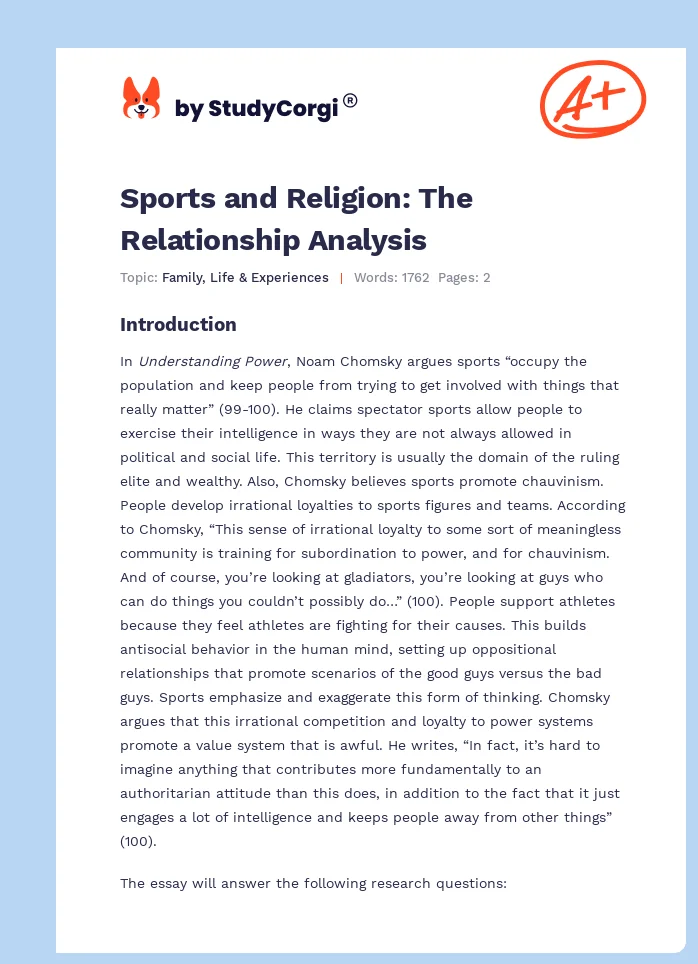 Sports and Religion: The Relationship Analysis. Page 1