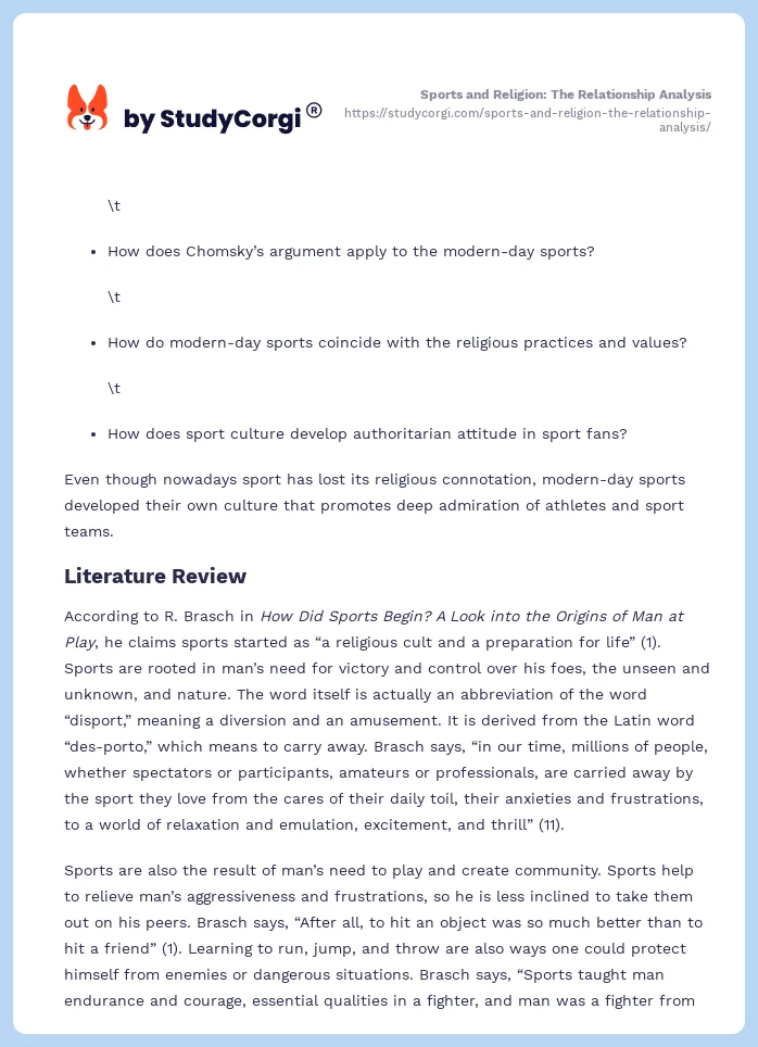 Sports and Religion: The Relationship Analysis. Page 2