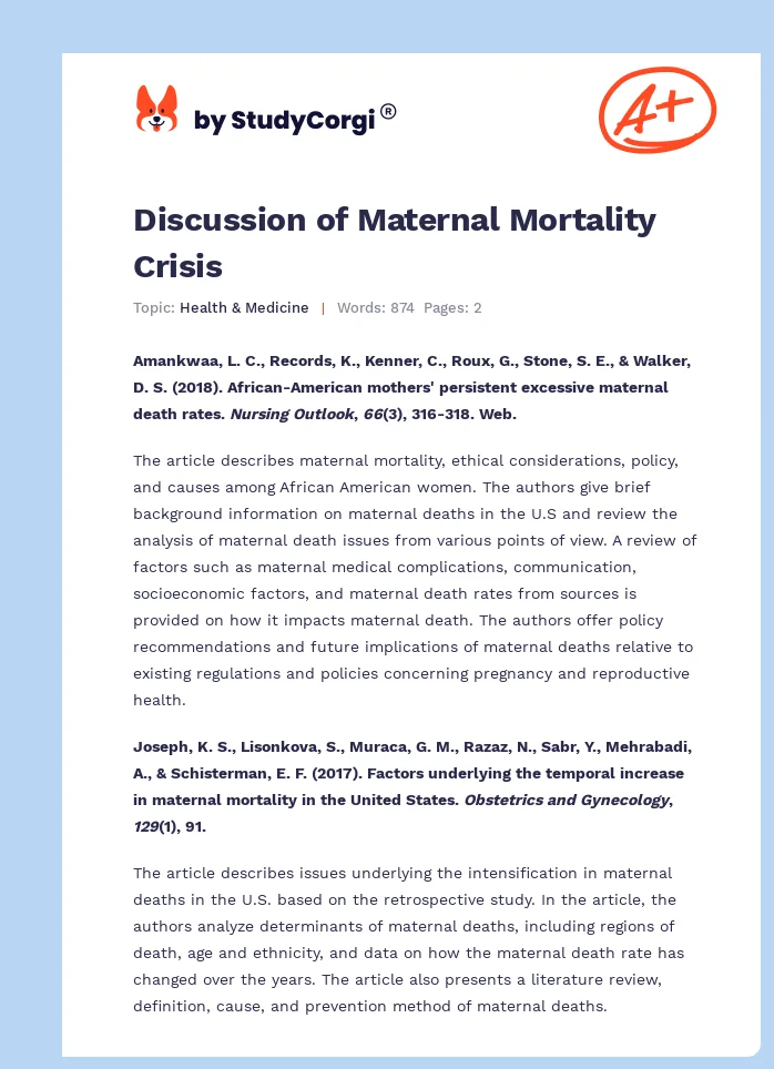 Discussion of Maternal Mortality Crisis. Page 1